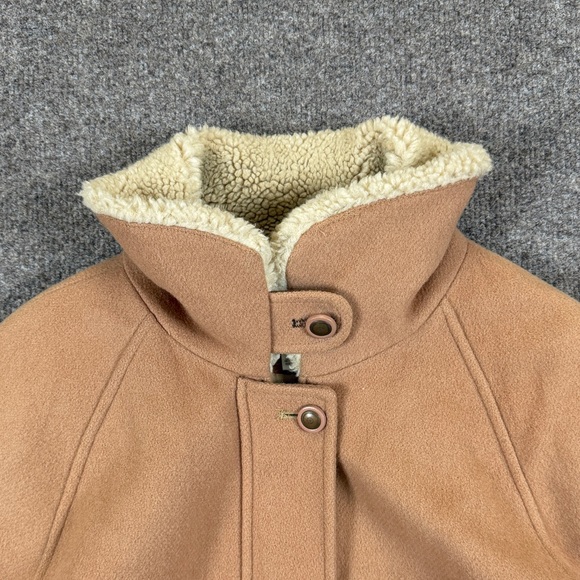 Talbots Wool Barn Chore Jacket Tan Sherpa Collar Women’s Size 14 Mid Length Coat - Picture 6 of 9